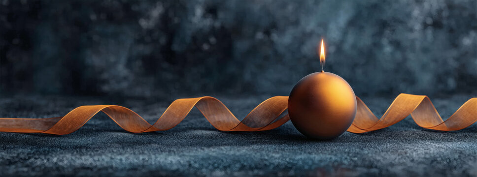 Elegant Golden Orb Candle with Ribbon on Dark Background