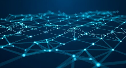 Glowing blue digital wave lines on an abstract technology network background