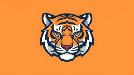 Cartoon tiger head mascot with elegant geometric stylization