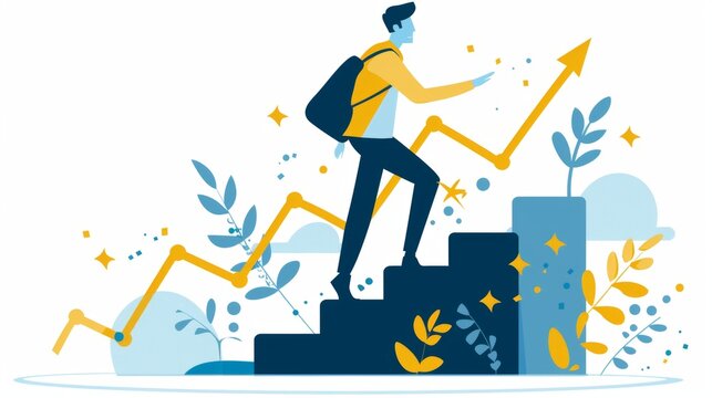 Business growth strategy  achieving goals with a successful growth plan and rising trends