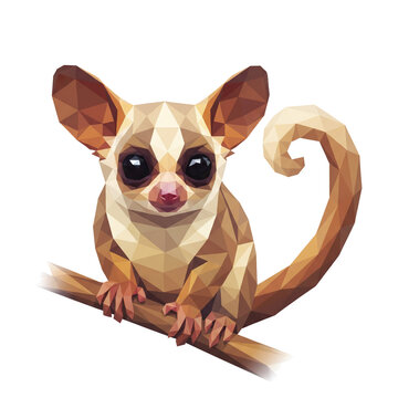 Low poly cute mouse lemur on branch