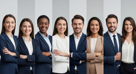 Smiling Confidently in Corporate Studio Portrait, ethnically diverse businessmen and businesswomen