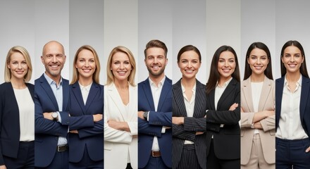 Smiling Confidently in Corporate Studio Portrait, ethnically diverse businessmen and businesswomen