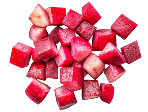 Top View Pile of Diced Red Apple Cubes Isolated PNG