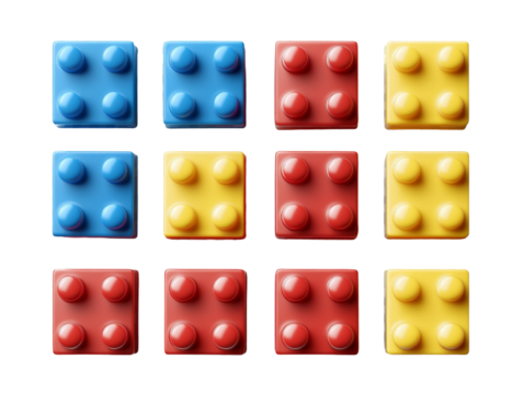  Top View Grid Pattern of Colorful Toy Building Blocks Isolated PNG