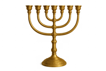Golden menorah candelabrum with seven branches, a traditional jewish religious symbol for celebrating hanukkah or other holidays