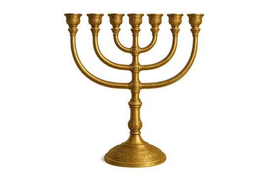 Golden menorah candelabrum with seven branches, a traditional jewish religious symbol for celebrating hanukkah or other holidays - Powered by Adobe