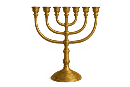 Golden menorah candelabrum with seven branches, a traditional jewish religious symbol for celebrating hanukkah or other holidays