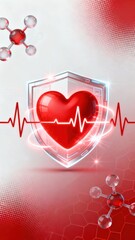 Heart Health Protection with Shield and EKG Wave Medical Background