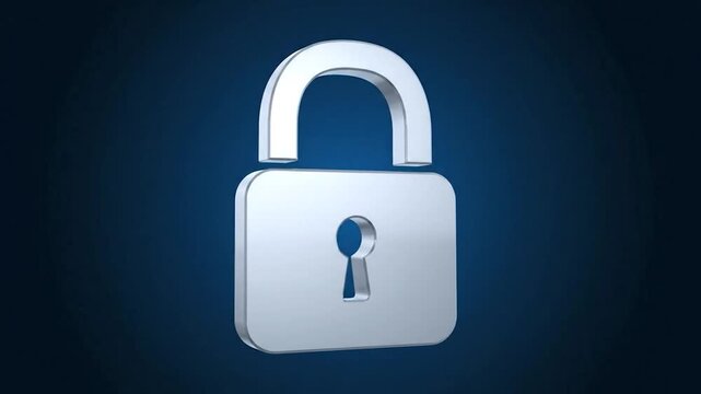A 3D rendered, open padlock icon on a blue gradient background, symbolizing security