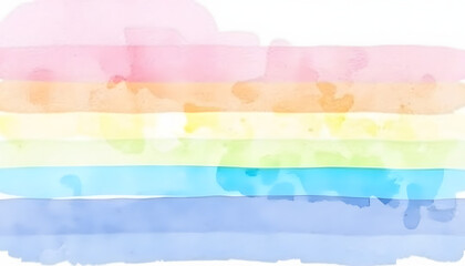 Rainbow LGBT flag in bright and soft water colors. Gay pride flag consisting of six horizontal stripes arranged one below the other in merging watercolor look. Multicolored illustration over white, 