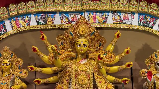 Yellow colored theme Durga Maa idol in Kolkata
