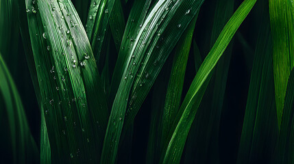 Lush Green Leaves with Water Droplets A CloseUp View.