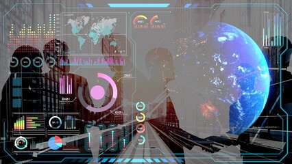 High-tech global network connection interface showing worldwide digital communication, data exchange, and internet connectivity. Global connection, data interaction, and worldwide communication. Thunk