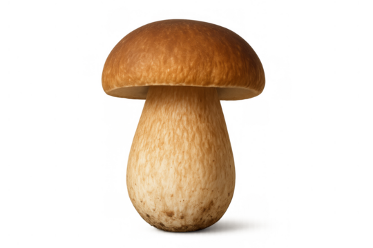 Fresh porcino mushroom standing on a transparent background, showcasing organic gourmet food and natural autumn harvest