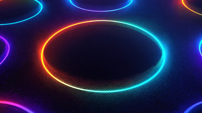 Neon Glowing Circles on a Dark Background