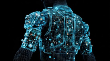 Futuristic Human Body with Digital Technology and Circuit Patterns Representing Advanced Robotics and Cybernetics