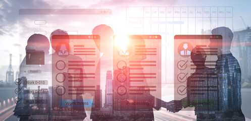 Digital interface displaying project tasks under Work Items, Processing, and Completed categories with Gantt chart timeline visualization Parse