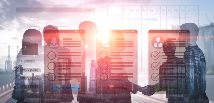 Digital interface displaying project tasks under Work Items, Processing, and Completed categories with Gantt chart timeline visualization Parse