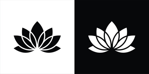 Lotus Flower Icon Set in Black and White Spiritual Purity and Beauty