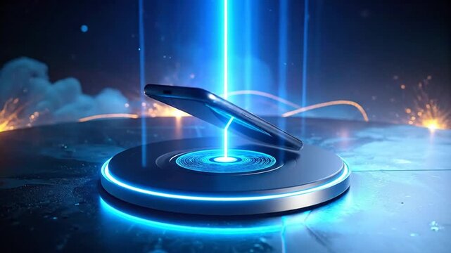 Futuristic Mobile Device: Wireless Charging and Holographic Technology Concept