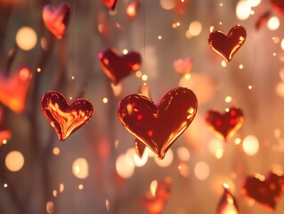 Romantic Valentine's Day Hearts Background with Bokeh Lights and Warm Tones