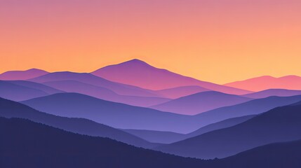 Serene Mountain Landscape at Dawn with Soft Hues of Pink, Purple and Blue Gradients Over Rolling Hills