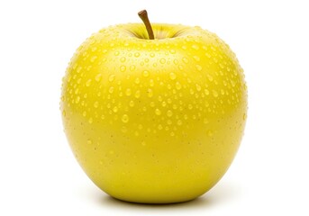Flawless yellow apple covered in fresh water droplets isolated on a white background