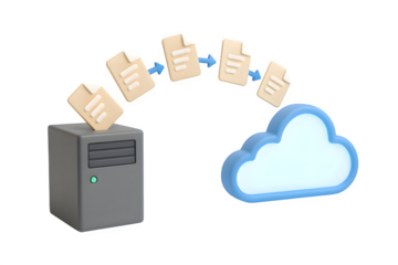 3D Digital File Transfer from Server to Cloud — Cloud Migration, Data Backup, and Storage Concept, Transparent PNG