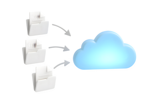 3D Digital Files Duplicating and Transferring to Cloud — Automated Cloud Backup and Data Storage Concept, Transparent PNG