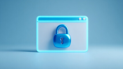 Secure your online presence with this modern padlock symbol inside a glowing window, perfect for illustrating cybersecurity concepts and data protection