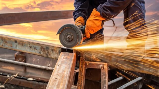 Grinding Metal Outdoors.