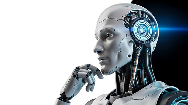 Futuristic humanoid robot thinking concept representing artificial intelligence and technology innovation
 - Powered by Adobe