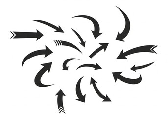 Fototapeta premium Collection of curved arrow vector icons simple black direction pointers design elements for navigation and user interface isolated on wh