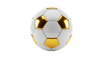 A modern soccer ball with gold accents, isolated on transparent background