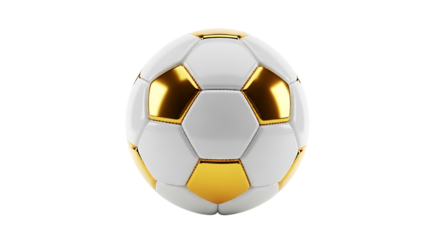 A modern soccer ball with gold accents, isolated on transparent background