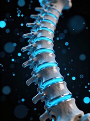 Human Spine Anatomy with Glowing Discs and Floating Light Particles