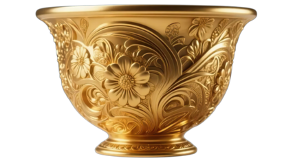 Antique metal vase and cup isolated, showcasing old traditional silver, bronze, or gold decorative objects