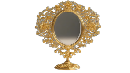 Antique gold frame or ornate vintage mirror with floral baroque decoration isolated on white