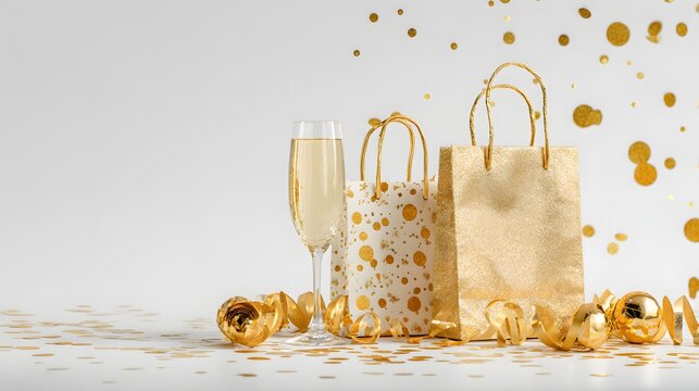 Celebratory drinks with gold confetti elegant party setting festive atmosphere creative decor