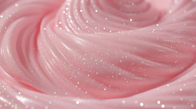 Bright pink glitter slime being stretched and molded in a playful and creative way