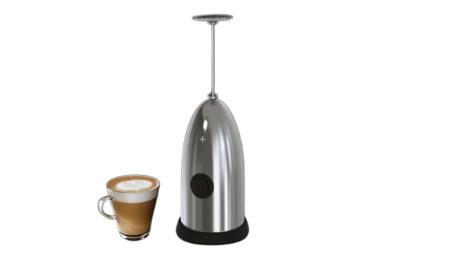 Stainless steel blender and electric coffee maker appliance isolated on white background with espresso cups