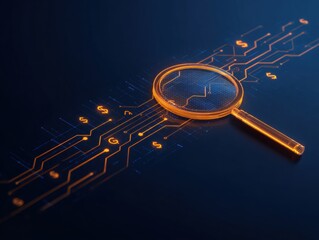 Magnifying glass highlights business growth chart with upward trend. Generative AI analysis financial success stock increase profit investment statistic performance market economy improvement