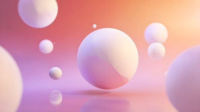 Abstract digital art floating spheres in a dreamlike minimalist scene with soft color palette