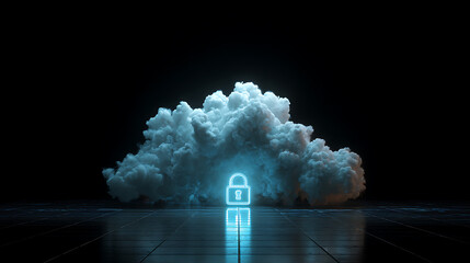 Secure cloud storage with a radiant padlock, promising data protection and privacy in the digital age, perfect for tech startups and cybersecurity firms.