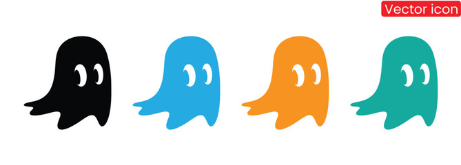 Naklejka premium Scary ghosts icon, Halloween character icon button, vector, sign, symbol, logo, illustration,flat design style isolated on white,Spooky colorful ghost icons for Halloween party designs,