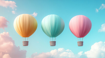 Fototapeta premium Three Colorful Balloons Floating on a Blue Background