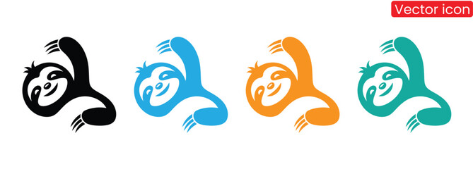 Naklejka premium Sloth icon logo design illustration,Cheerful colorful sloth characters waving cheerfully illustration,