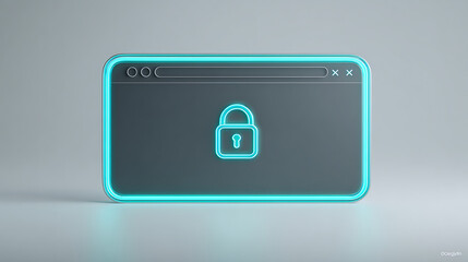 Cybersecurity concept displaying a glowing padlock icon within a modern web browser interface, symbolizing data protection and digital safety online