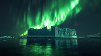 Majestic Aurora Borealis Over Icy Mountains and Serene Waters